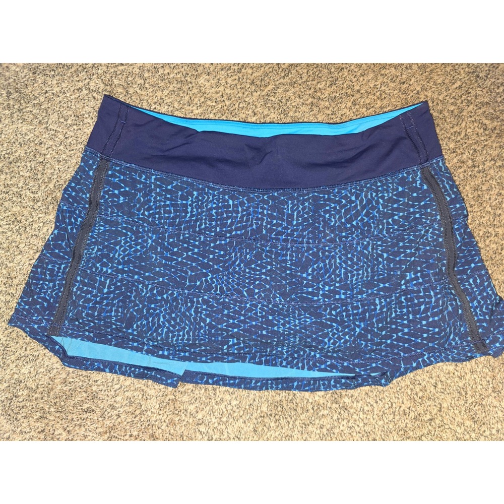 Lululemon Pace Setter Skirt Blue Scale Print Ruffle Back Tennis Skort Size 10